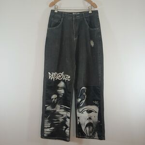 Days And Daze Jeans Black Size Extra-Large Japanese Streetwear Baggy Y2K Punk